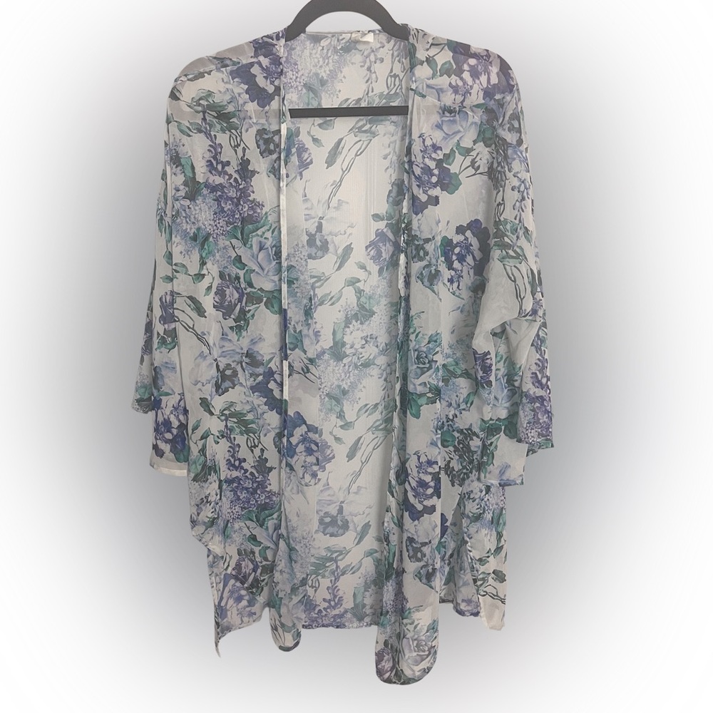 Pink Blush Sheer Floral Kimono | XL | Cover Up
